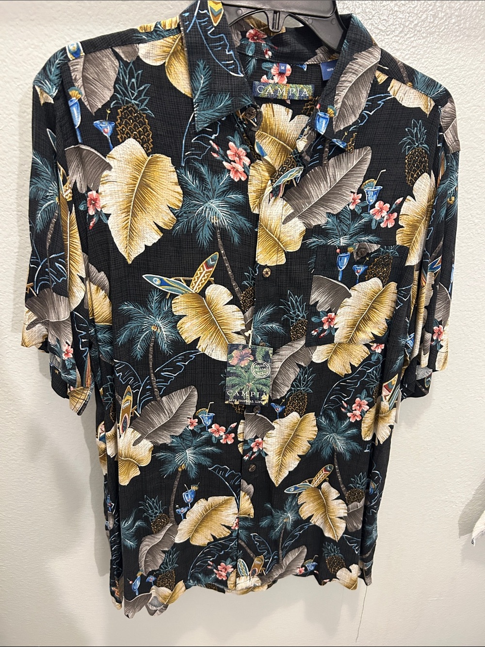 Campia Black Tropical-Print Short-Sleeve Shirt Jacket